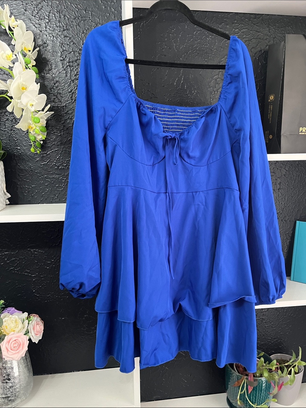 Royal Blue Long Sleeve Tiered Mini Dress